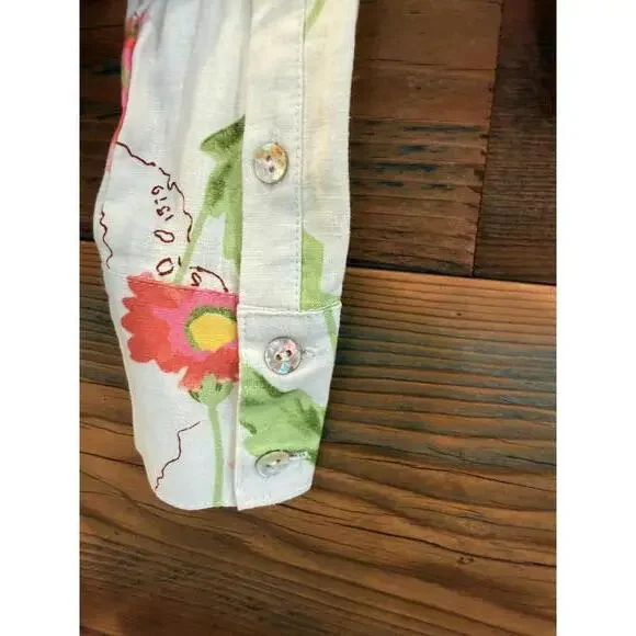 Calypso St.Barth Vibrant Linen Buttton Down Front-Tie Shirt NWT - Picture 4 of 8